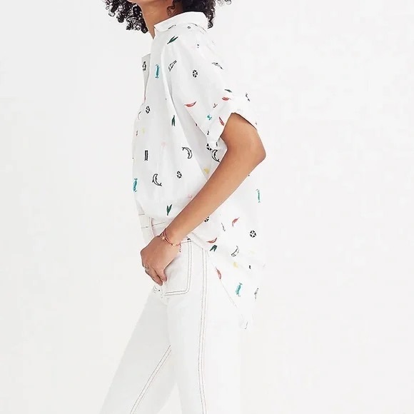 Madewell Summer Friday Embroidered Courier Button-Back Shirt Size L - Picture 3 of 13